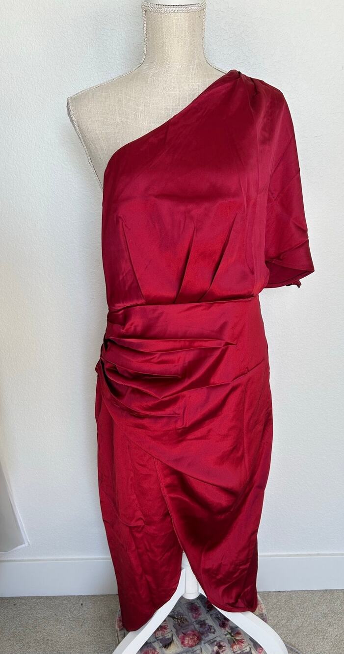 Cupshe One Shoulder Red Wine Sheath Dress - L